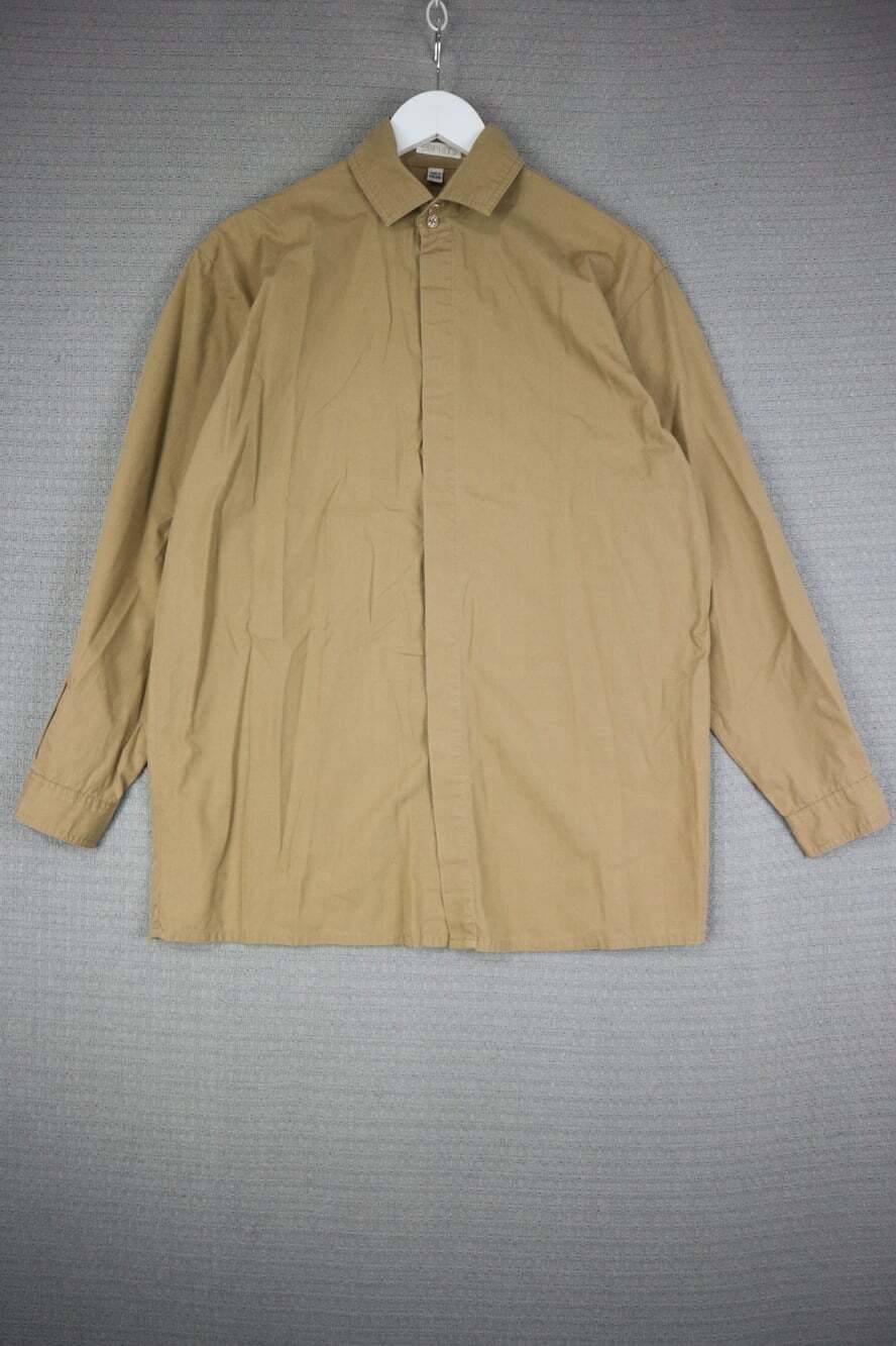 Vintage 80s 90s Esprit Khaki Tan Hidden Placket Button Down Shirt Small